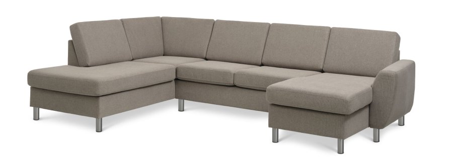 Wendy sett 4 U OE venstre sofa, m. sjeselong - antilope beige polyesterstoff og brstet aluminium