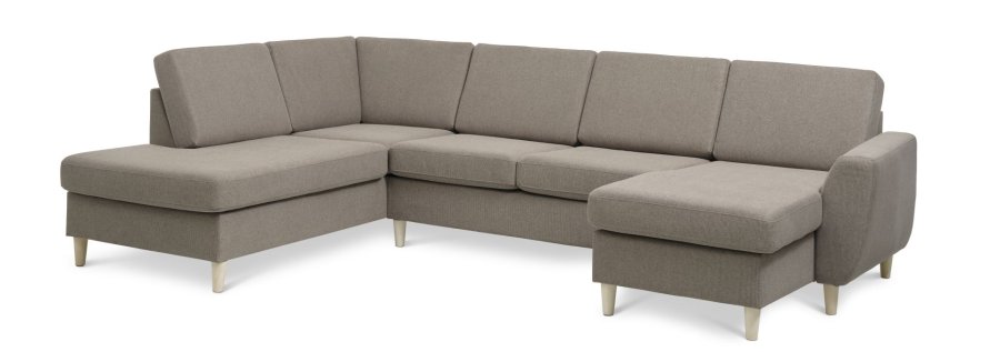 Wendy sett 4 U OE venstre sofa, m. sjeselong - antilope beige polyesterstoff og naturlig tre