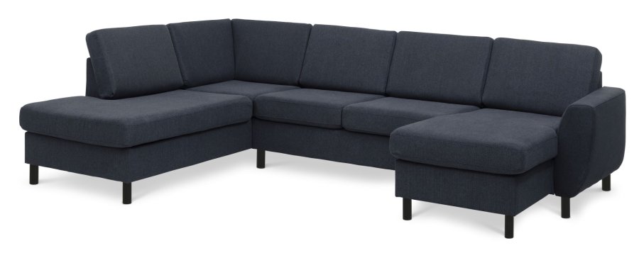 Wendy sett 4 U OE venstre sofa, m. sjeselong - bl polyesterstoff og sort tre