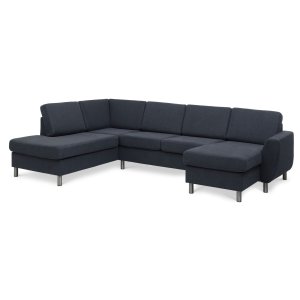 Wendy set 4 U OE left sofa, m. chaiselong - bl polyester stof og brstet aluminium