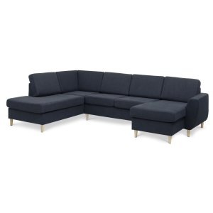 Wendy set 4 U OE left sofa, m. chaiselong - bl polyester stof og natur tr