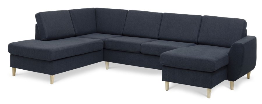 Wendy sett 4 U OE venstre sofa, m. sjeselong - bltt polyesterstoff og naturlig tre
