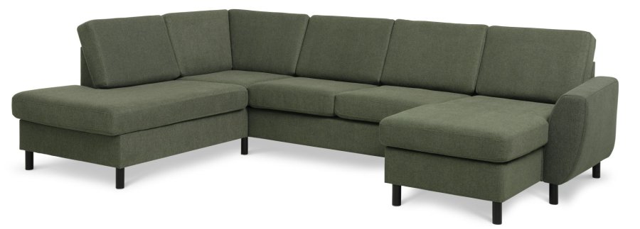 Wendy sett 4 U OE venstre sofa, m. sjeselong - vinter mosegrnt polyesterstoff og sort tre