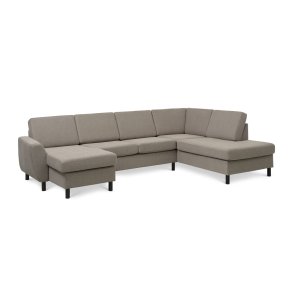 Wendy set 5 U OE right sofa, m. chaiselong - antelope beige polyester stof og sort tr