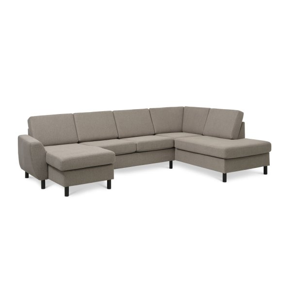Wendy set 5 U OE right sofa, m. chaiselong - antelope beige polyester stof og sort tr�