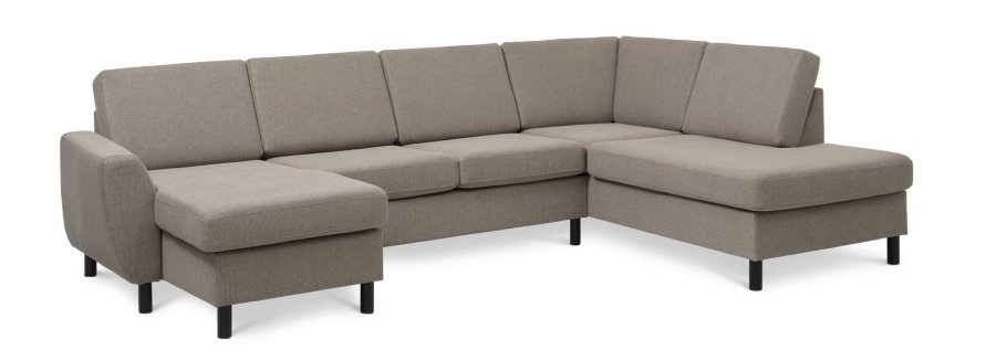 Wendy sett 5 U OE hyre sofa, m. sjeselong - antilope beige polyesterstoff og svart tre