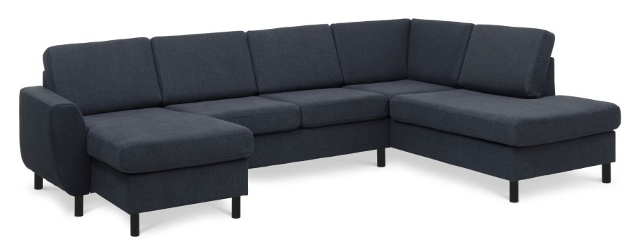 Wendy sett 5 U OE hyre sofa, m. sjeselong - bl polyesterstoff og sort tre