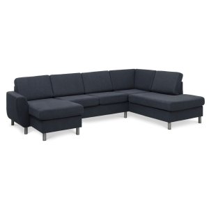 Wendy set 5 U OE right sofa, m. chaiselong - bl polyester stof og brstet aluminium
