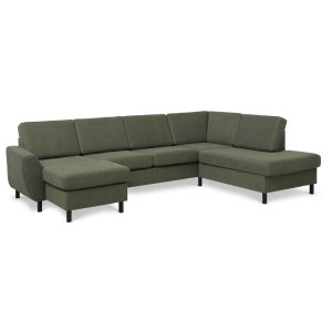 Wendy set 5 U OE right sofa, m. chaiselong - vinter mosgrnt polyester stof og sort tr