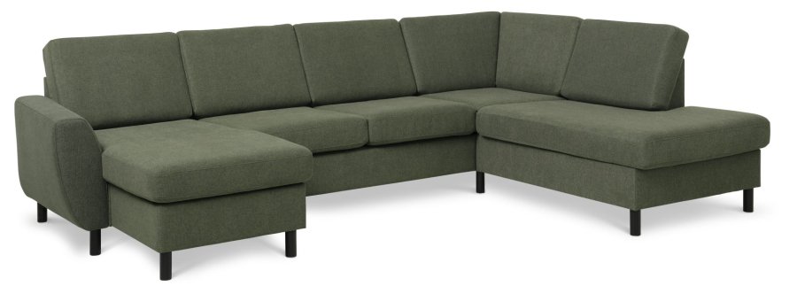 Wendy sett 5 U OE hyre sofa, m. sjeselong - vinter mosegrnt polyesterstoff og sort tre