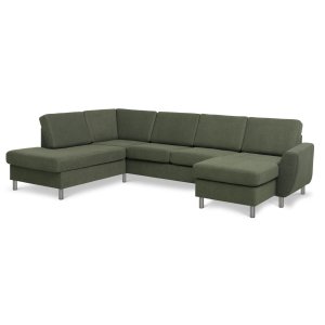 Wendy set 4 U OE left sofa, m. chaiselong - vinter mosgrnt polyester stof og brstet aluminium