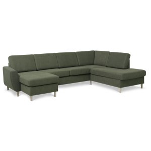 Wendy set 5 U OE right sofa, m. chaiselong - vinter mosgrnt polyester stof og natur tr