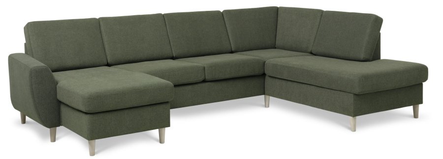 Wendy sett 5 U OE hyre sofa, m. sjeselong - vinter mosegrnt polyesterstoff og naturlig tre