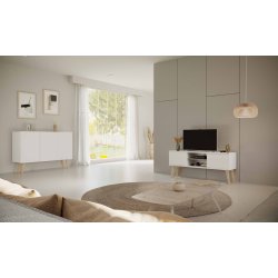 KOCOT RTV Toronto TV-bord, m. 2 l�ger og 1 hylde - hvid fin�r og natur b�getr� (120x35)