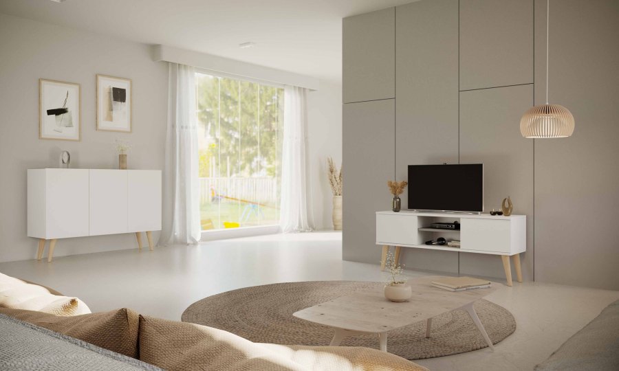 KOCOT RTV Toronto TV-bord, m. 2 drer og 1 hylle - hvit bk (120x35)