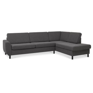 Wendy set 3 OE höger soffa, m. schäslong - antracitgr polyestertyg och svart trä