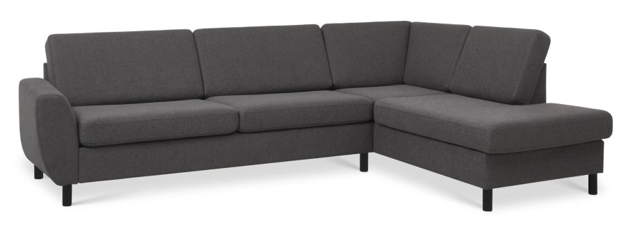 Wendy sett 3 OE hyre sofa, m. sjeselong - antrasittgr polyesterstoff og sort tre