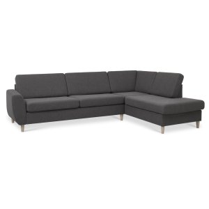 Wendy set 3 OE höger soffa, m. schäslong - antracitgr polyestertyg och naturligt trä