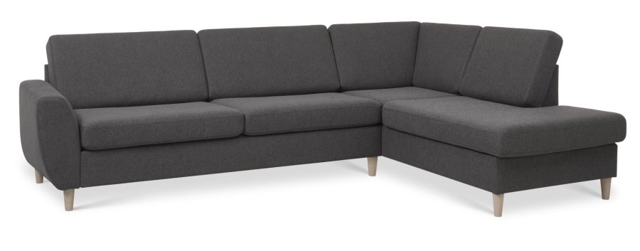 Wendy sett 3 OE hyre sofa, m. sjeselong - antrasittgr polyesterstoff og naturlig tre