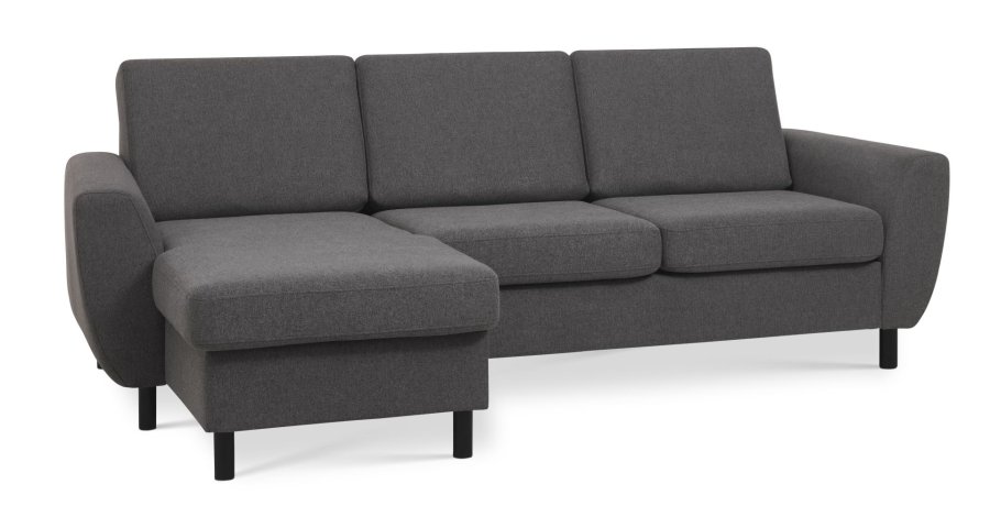 Wendy sett 1 3D sofa, m. sjeselong - antrasittgr polyesterstoff og sort tre