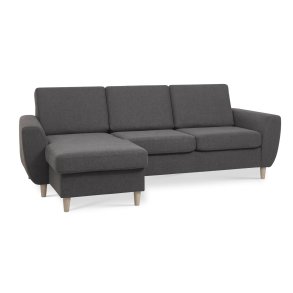 Wendy sofa, antracitgr med chaiselong, natur ben