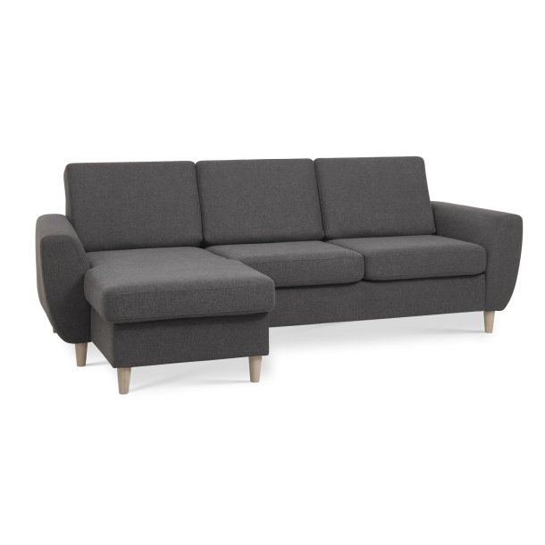 Wendy sofa, antracitgr med chaiselong, natur ben