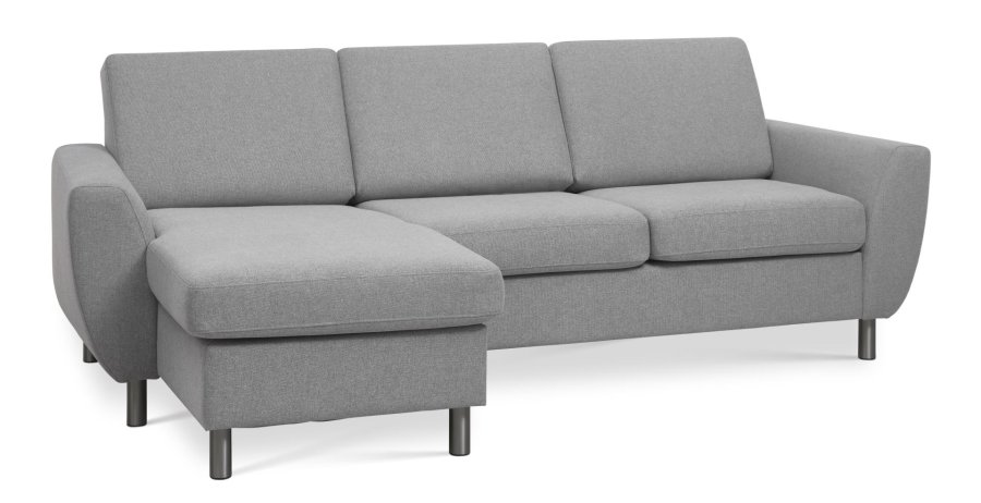 Wendy sett 1 3D sofa, med sjeselong - grtt polyesterstoff og brstet aluminium