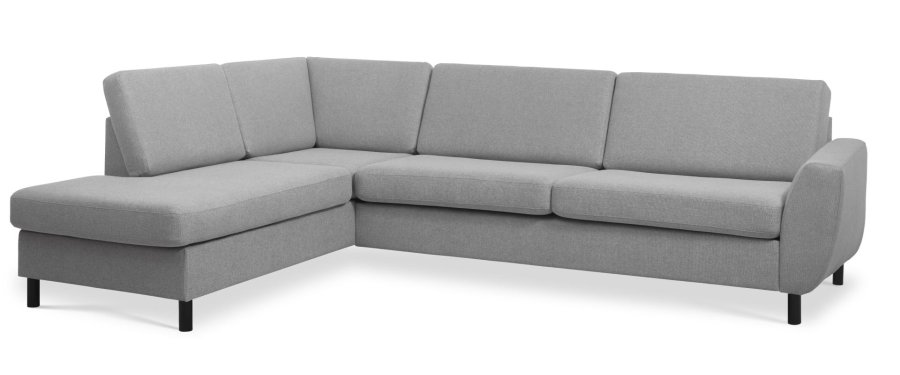Wendy sett 2 OE venstre sofa, m. sjeselong - grtt polyesterstoff og sort tre