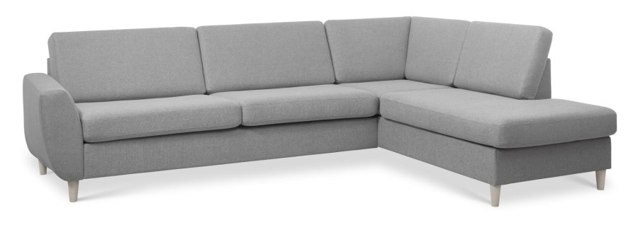 Wendy sett 3 OE hyre sofa, m. sjeselong - gr polyesterstoff og naturlig tre