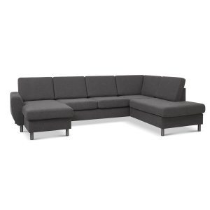 Wendy set 5 U OE right sofa, m. chaiselong - antracitgr polyester stof og brstet aluminium