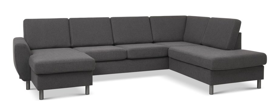 Wendy sett 5 U OE hyre sofa, m. sjeselong - antrasittgr polyesterstoff og brstet aluminium