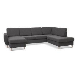 Wendy set 5 U OE right sofa, m. chaiselong - antracitgr polyester stof og natur tr