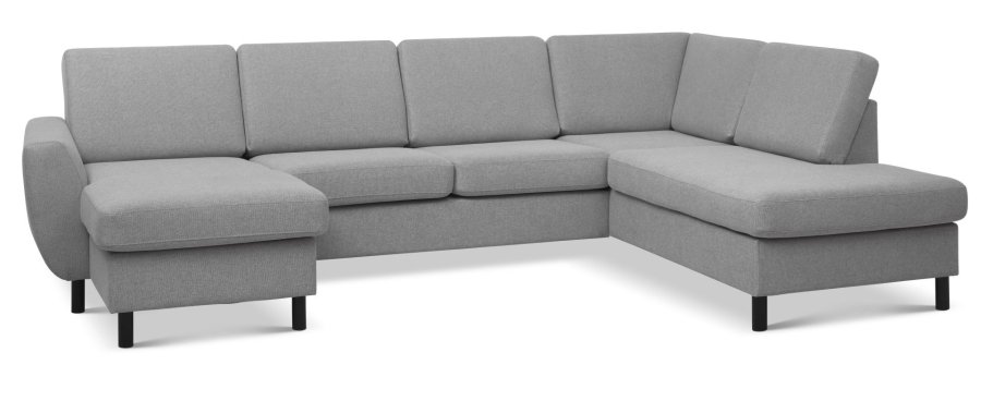 Wendy sett 5 U OE hyre sofa, m. sjeselong - gr polyesterstoff og sort tre