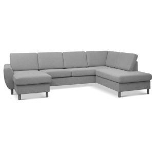 Wendy set 5 U OE right sofa, m. chaiselong - gr polyester stof og brstet aluminium