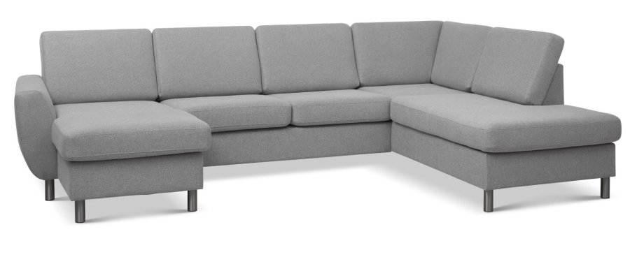 Wendy sett 5 U OE hyre sofa, m. sjeselong - grtt polyesterstoff og brstet aluminium