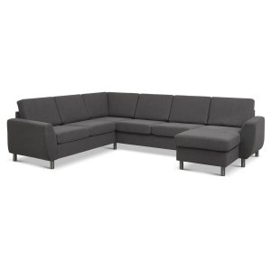 Wendy set 6 U 2C3D sofa, m. chaiselong - antracitgr polyester stof og brstet aluminium