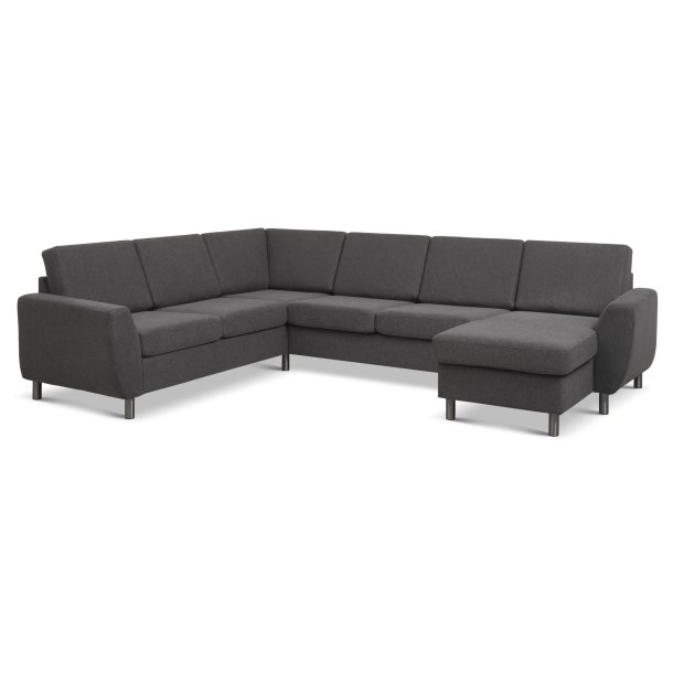Wendy set 6 U 2C3D sofa, m. chaiselong - antracitgr� polyester stof og b�rstet aluminium