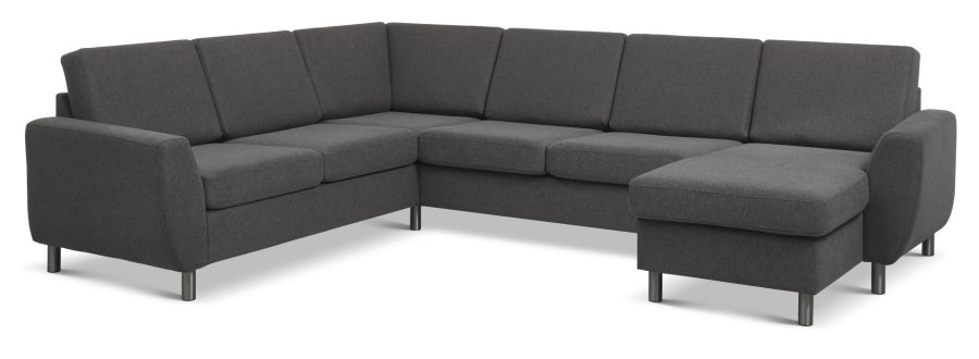 Wendy sett 6 U 2C3D sofa, m. sjeselong - antrasittgr polyesterstoff og brstet aluminium