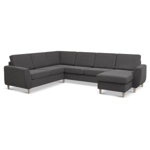 Wendy set 6 U 2C3D sofa, m. chaiselong - antracitgr polyester stof og natur tr