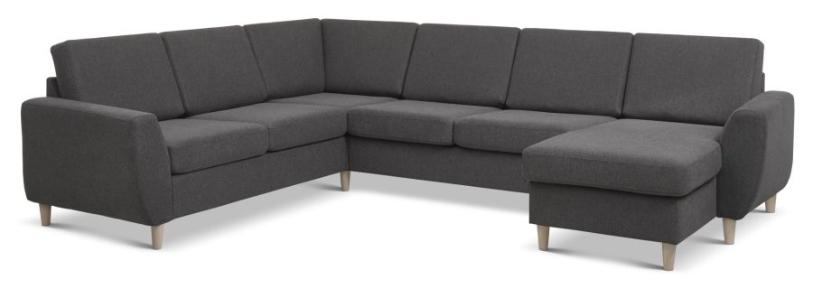 Wendy sett 6 U 2C3D sofa, m. sjeselong - antrasittgr polyesterstoff og naturlig tre