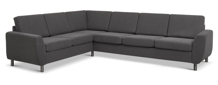 Wendy set 7 hjrnesofa - antrasittgr polyesterstoff og brstet aluminium
