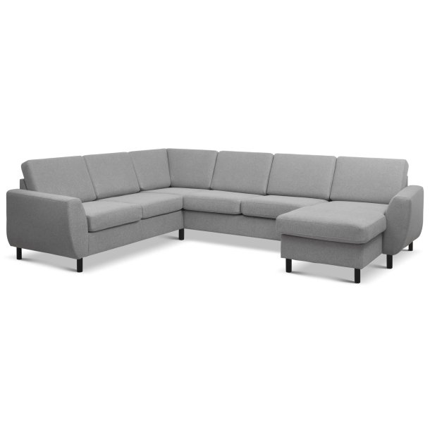 Wendy set 6 U 2C3D sofa, m. chaiselong - gr� polyester stof og sort tr�
