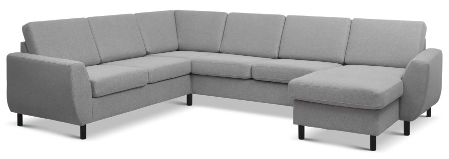 Wendy sett 6 U 2C3D sofa, m. sjeselong - grtt polyesterstoff og sort tre