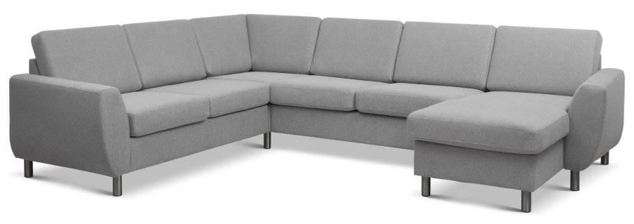 Wendy sett 6 U 2C3D sofa, m. sjeselong - grtt polyesterstoff og brstet aluminium
