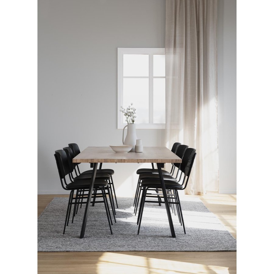 ROWICO Winnipeg spisebord, med uttrekk - hvitpigmentert eik og svart metall (200x100) 