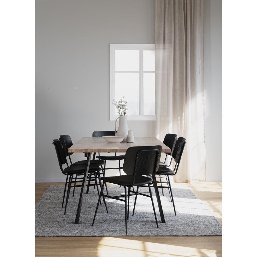 ROWICO Winnipeg spisebord, med uttrekk - hvitpigmentert eik og svart metall (200x100) 