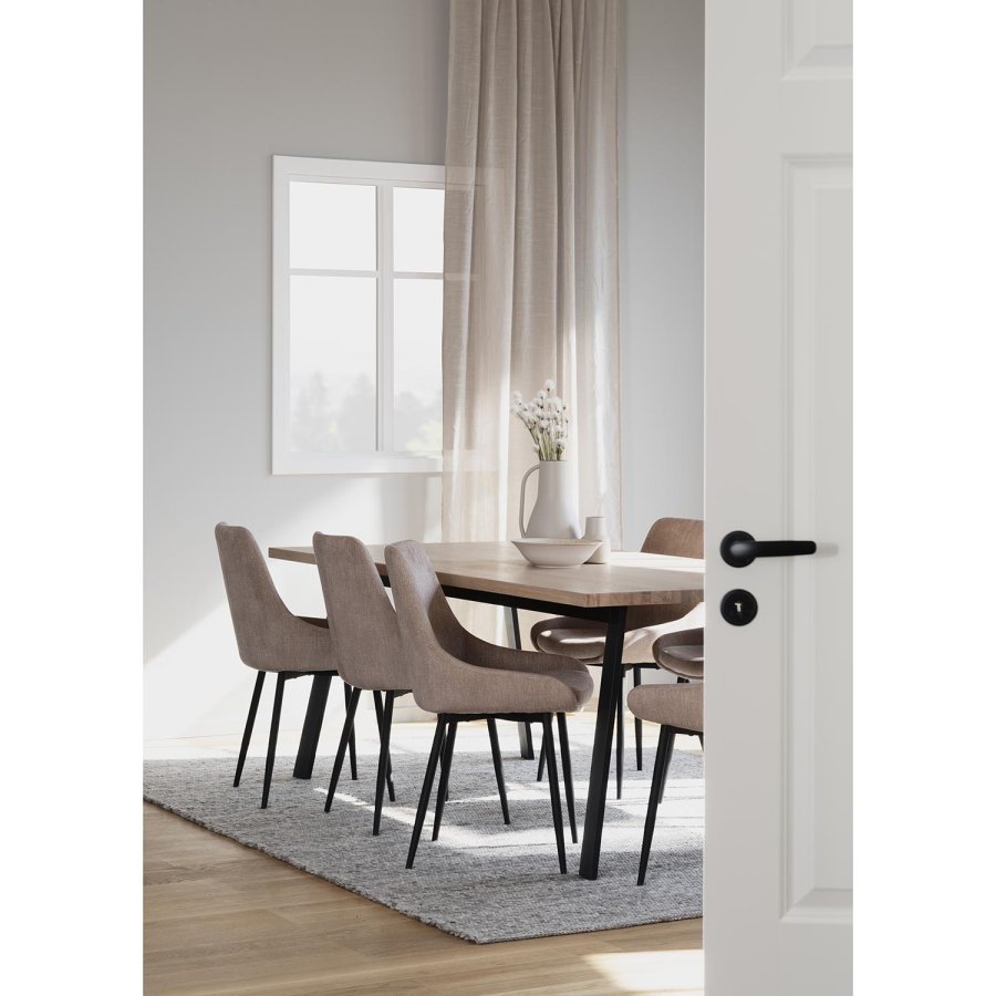 ROWICO Winnipeg spisebord, med uttrekk - hvitpigmentert eik og svart metall (200x100) 