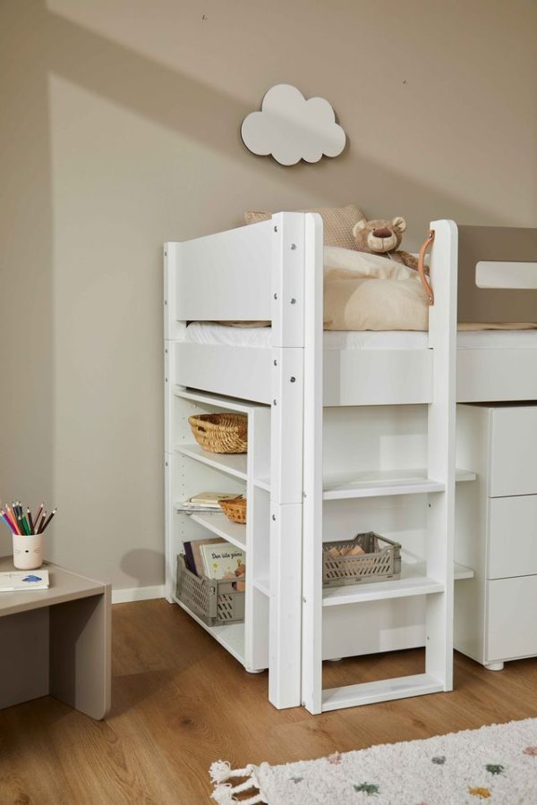 Manis-H Arn Halvh�g s�ng med designad s�nggrind och f�rvaring - 200 cm - 90x200