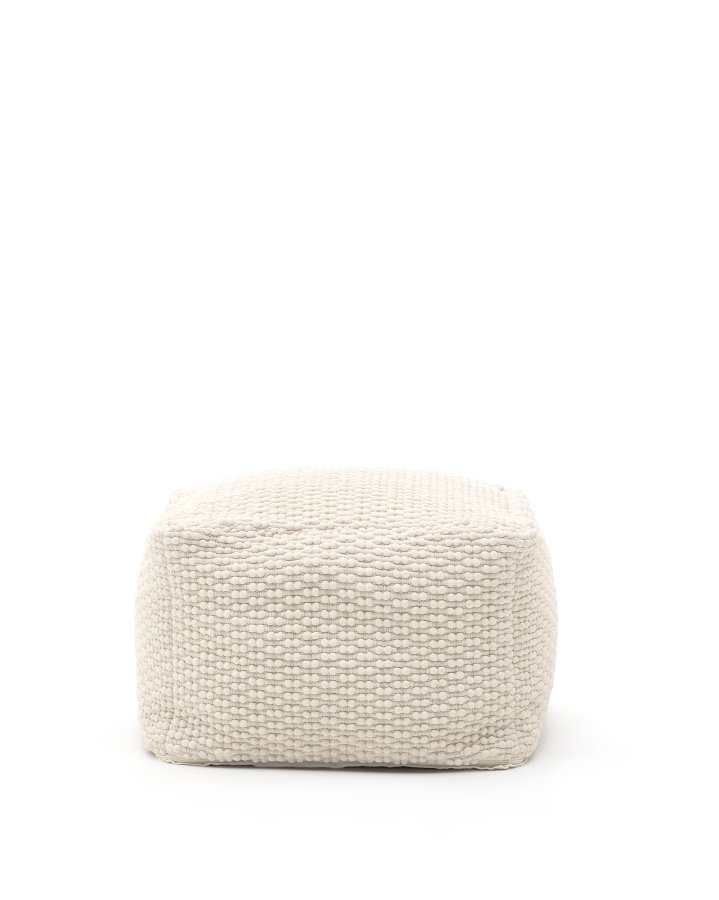 KAVE HOME Mascarell-puff, bomull og polyester i hvitt, 60 x 60 cm