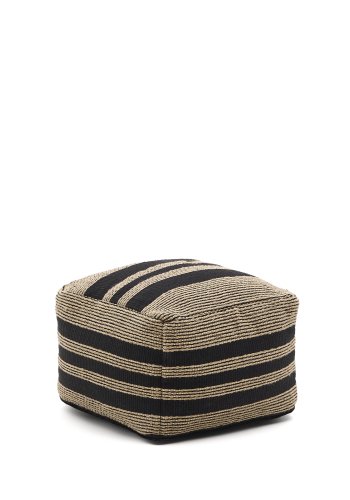 KAVE HOME Aylin puff i beige og svart jutebrodert bomull, 60 x 60 cm